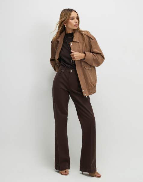 River Island pleat detail bootcut jeans in dark brown - view 1