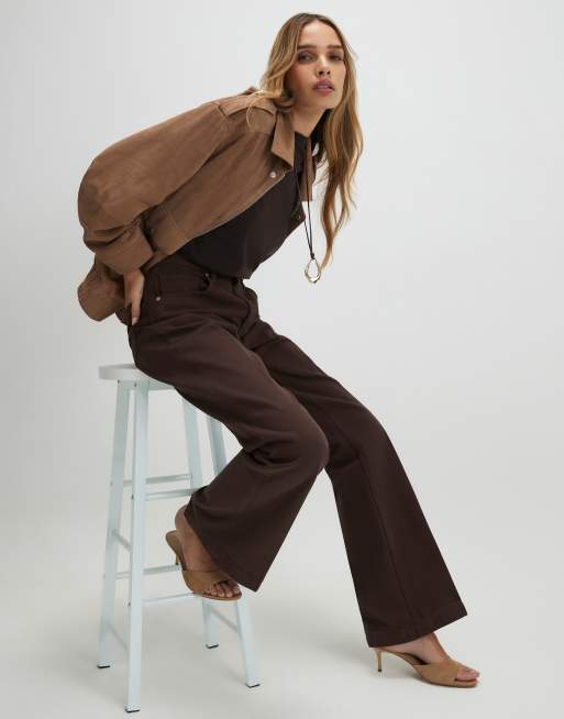 River Island pleat detail bootcut jeans in dark brown, 2 of 4