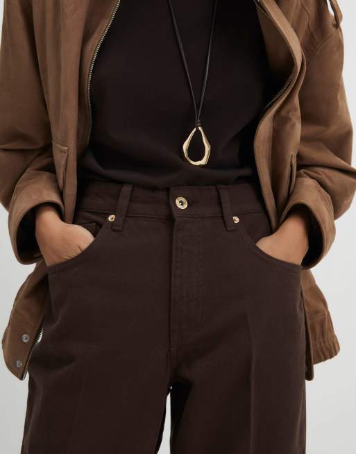 River Island pleat detail bootcut jeans in dark brown, 3 of 4