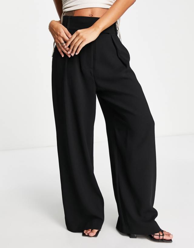 River Island pleat detail wide leg dad pants in black