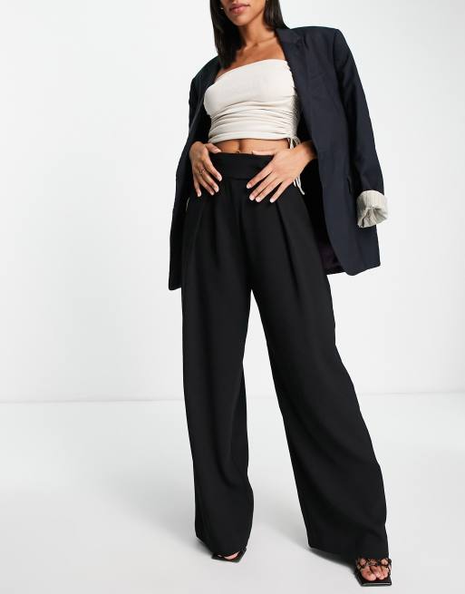 River Island pleat detail wide leg dad pants in black, 2 of 4