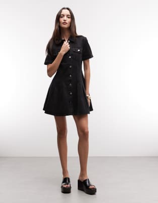 River Island pleat front denim dress in black black 16390₽