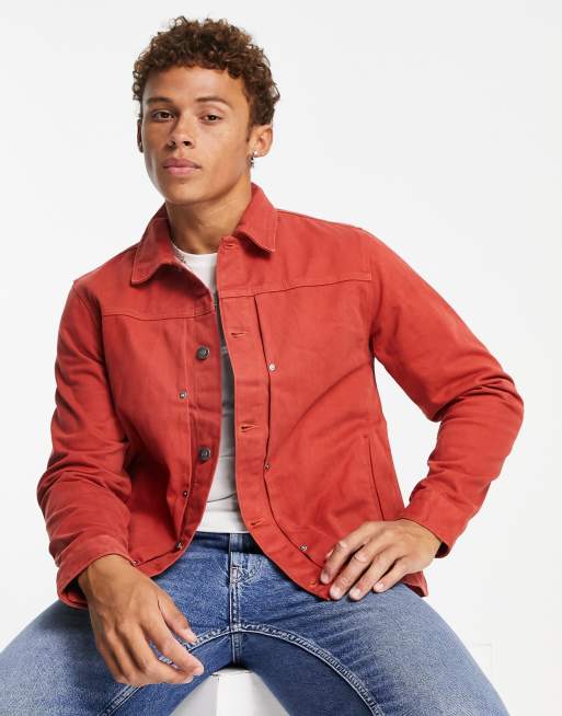 River Island Denim Jacket in Red for Men