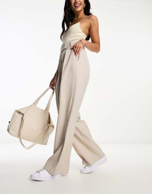 River Island pleat wide leg dad pants in gray