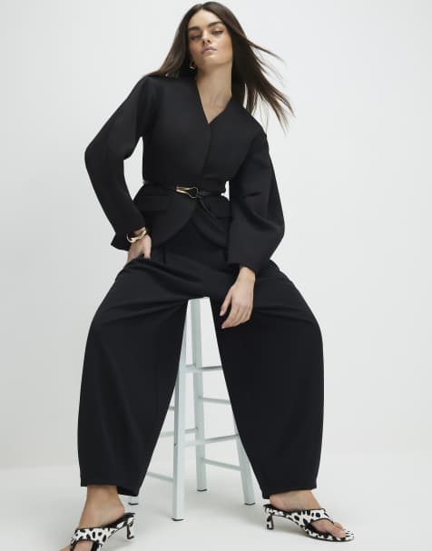 River Island Pleated balloon leg trousers in black