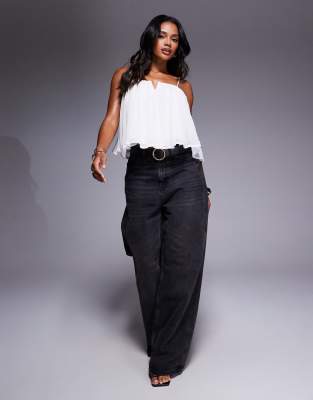 River Island Pleated Cami Top In White