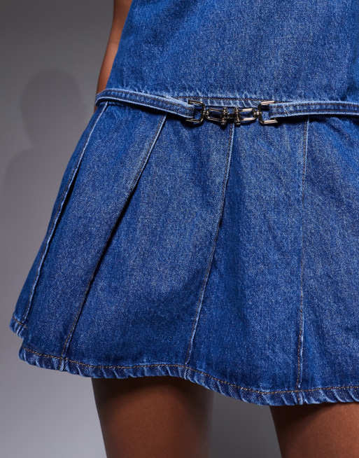 River Island pleated denim mini dress in mid blue, 4 of 4