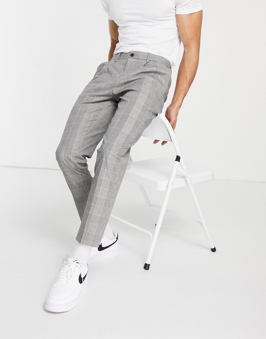 River Island pleated dressy pants in plaid-White