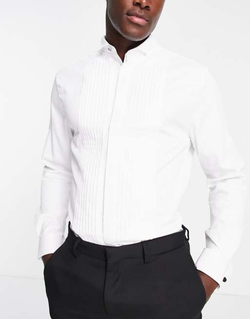 Mens pleated hot sale dress shirt