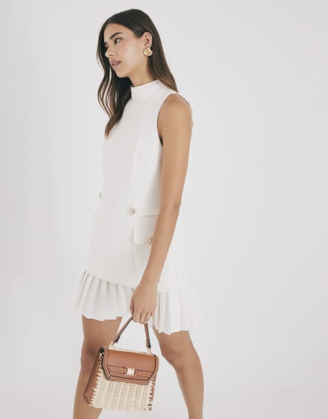 River Island Pleated hybrid mini dress in cream - view 1