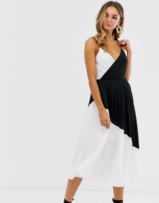 black white pleated dress