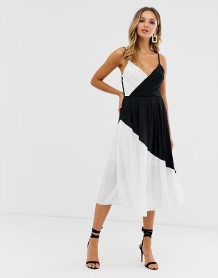 pleated black and white dress
