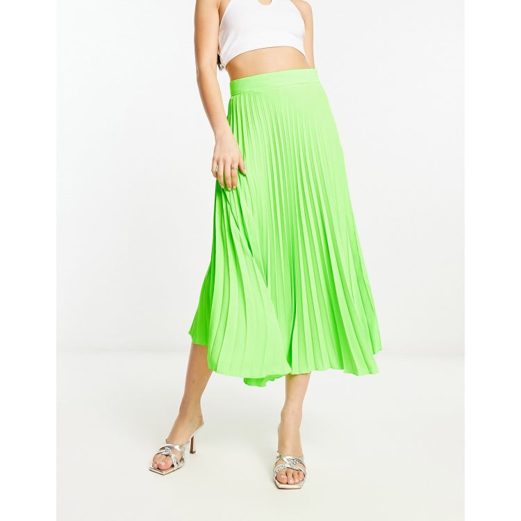 Ella Official UK Solid Green Pleated Midi Skirt