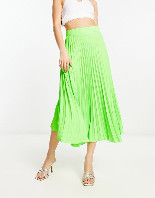 River Island pleated midi skirt in green | ASOS