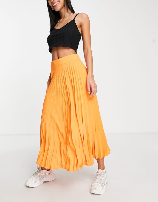 Long pleated 2025 orange skirt