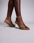 [River Island] River Island pleated ring block heeled sandals in green 36 GREEN - LIGHT