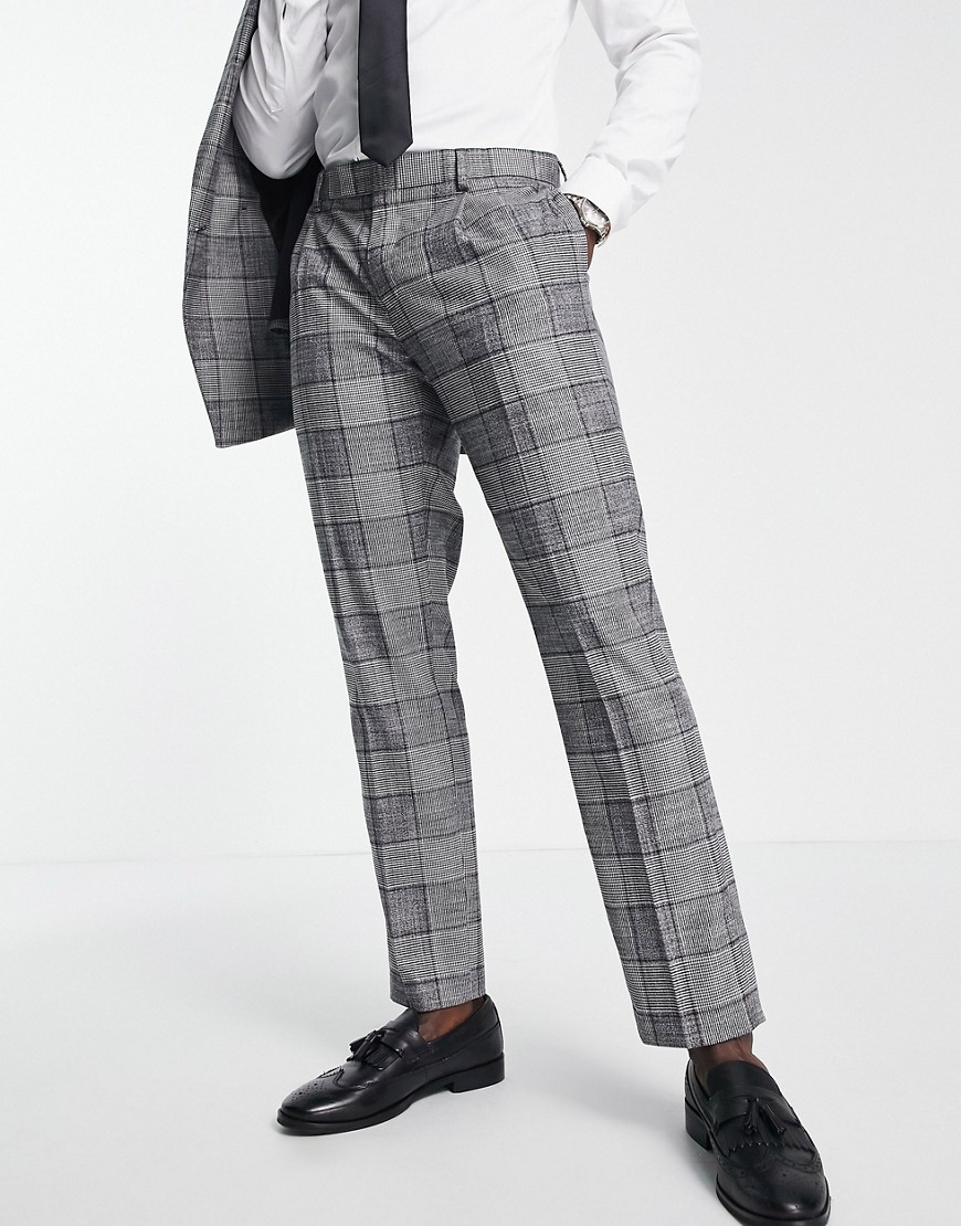 River Island pleated slim check suit pant in gray-Grey