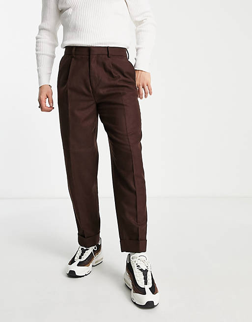  River Island pleated smart trousers in brown 