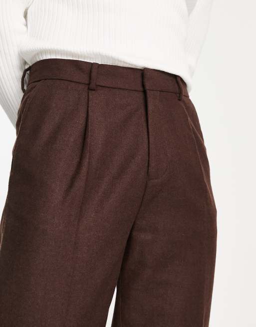 River Island pleated smart trousers in brown