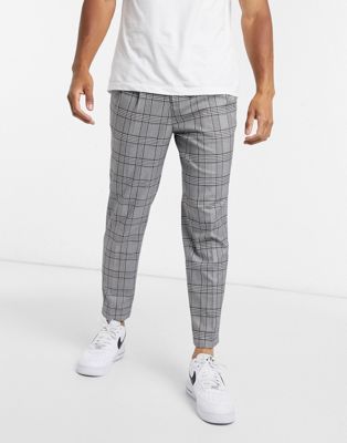 River Island pleated smart trousers in grey check (20657391)