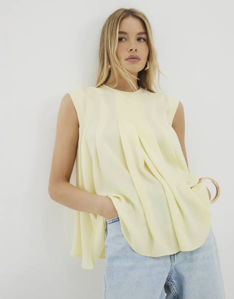 River Island Pleated tank top in yellow light - view 1