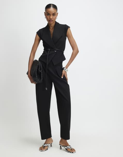 River Island Pleated tapered trousers in black