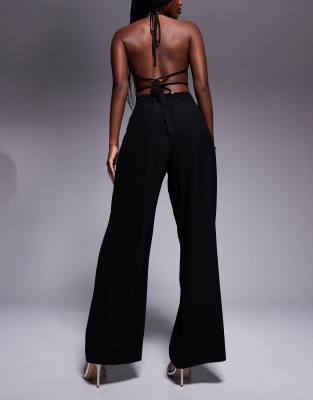 Shop River Island Pleated Wide Leg Pants In Black