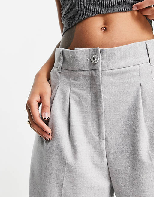 River Island pleated wide leg pants in gray