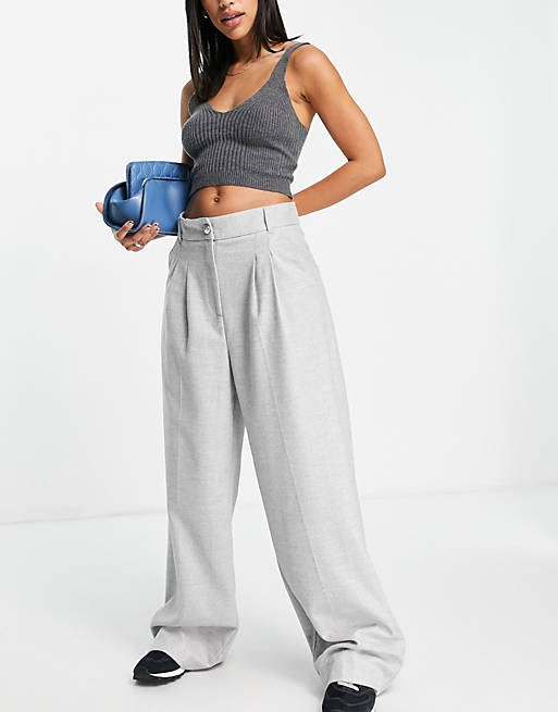 River Island pleated wide leg pants in gray