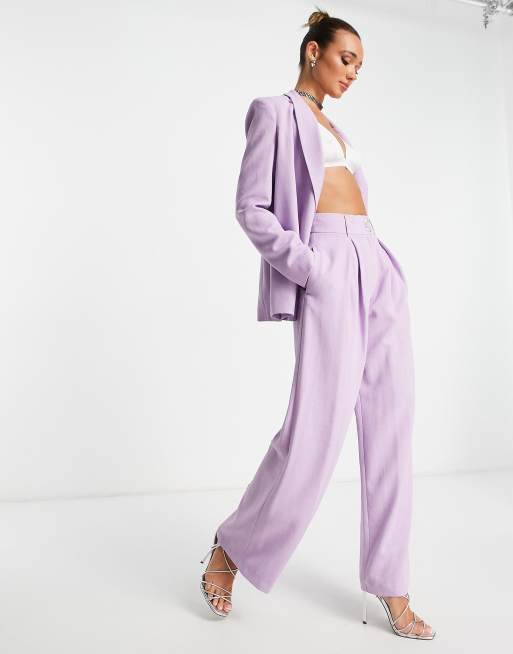 Elegant Plain Wide Leg Mauve Purple Women Pants (Women's) 