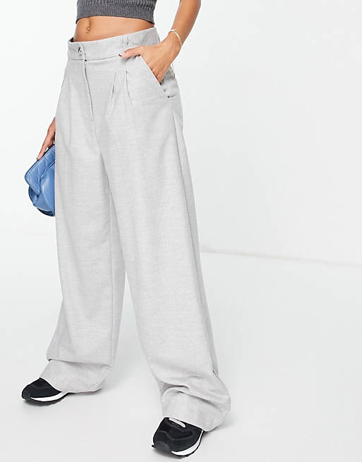 River Island pleated wide leg trousers in grey 