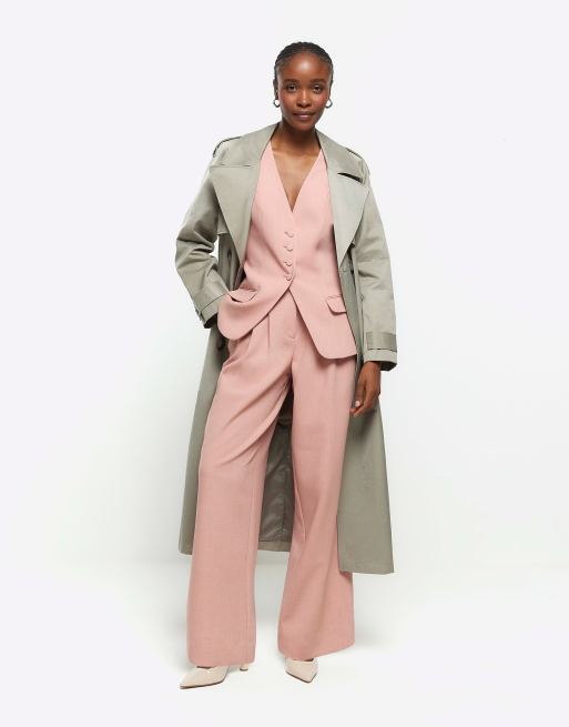 Pale Pink Wide Leg Suit Trousers