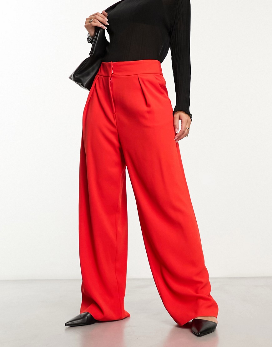 River Island Pleated wide leg trousers in red