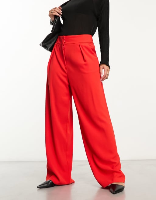 Red Wide Leg Stretch Trousers