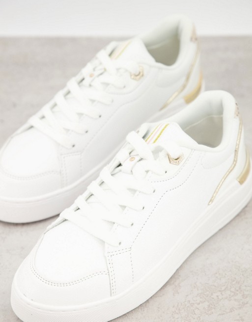 River Island plimsole trainer with gold trims in white