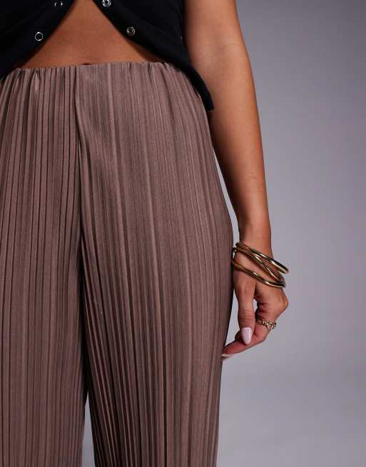 River Island - Plissé broek met wijde pijpen in beige, 4 van 5