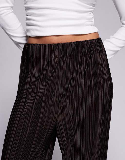 River Island - Plissé broek met wijde pijpen in donkerbruin, 4 van 5