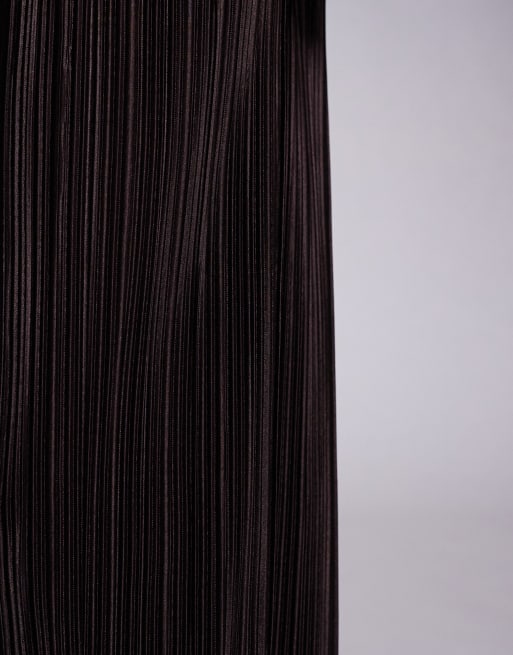 River Island - Plissé broek met wijde pijpen in donkerbruin, 5 van 5