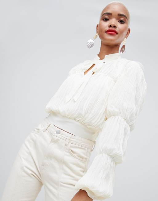 Plisse Crop Blouse