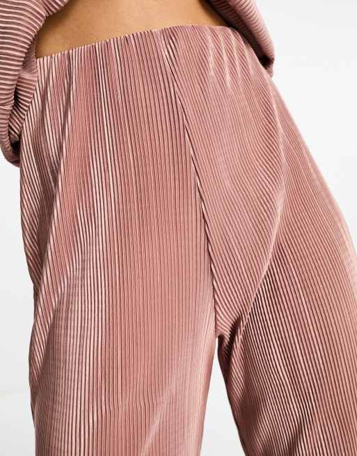 River Island plisse flare pants in dark pink (part of a set), 4 of 4
