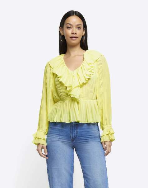 River Island Plisse frill blouse in yellow light - view 1
