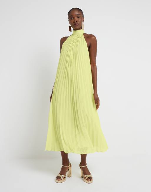 River Island Plisse halter neck shift maxi dress in yellow | ASOS