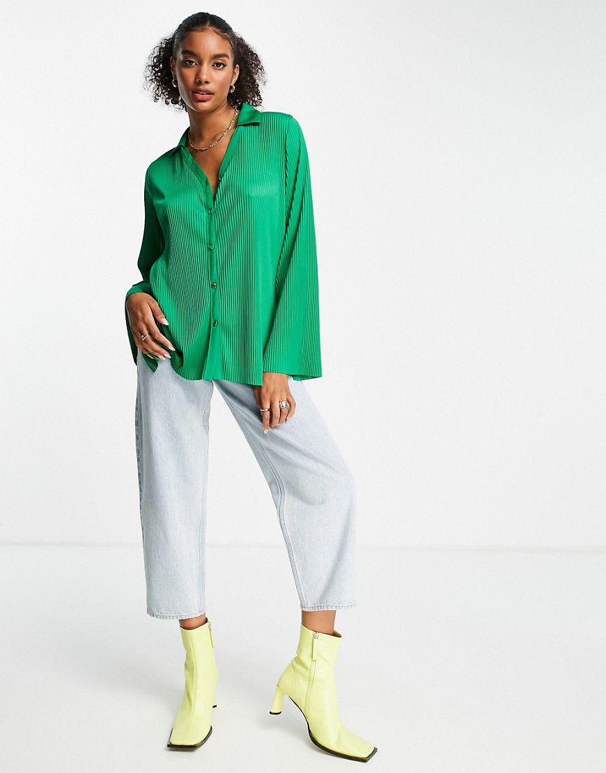 River Island plisse jersey shirt in green - part of a set