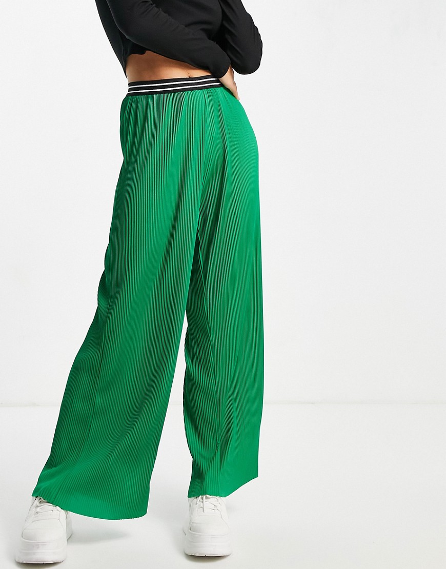 River Island plisse jersey wide leg pants in green - part of a set