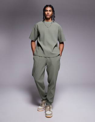 plisse joggers in light khaki green - part of a set