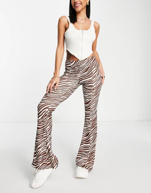 River Island - Plissé kickflare broek met zebraprint in bruin