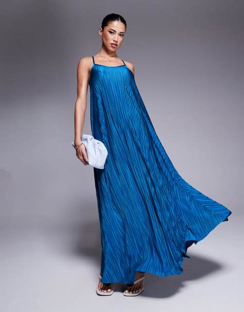 River Island plisse maxi dress with metal trim in blue - view 1