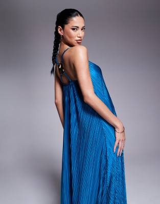 RIVER ISLAND PLISSE MAXI DRESS WITH METAL TRIM 