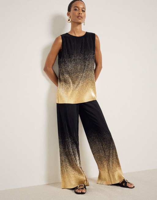 River Island Plisse ombre wide leg trousers in black
