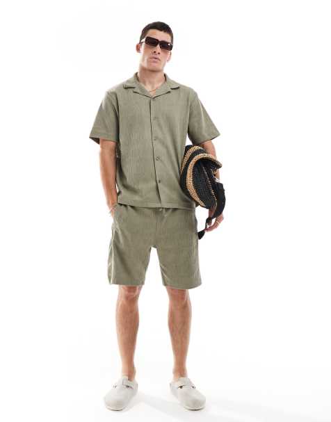 River Island plisse shorts co-ord in light khaki - view 1